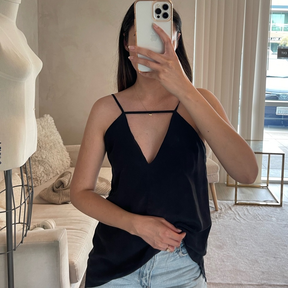 BLACK SILK STRAPY TOP | Sz Medium